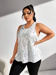 SHEIN Sport Studio Plus Size Sporty Printed Tank Top