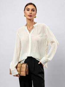 Aveloria Chiffon Crushed Notch Collar Casual Shirt Fall Cloth For Women