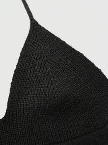 ROMWE Fairycore Top din tricot Halter cu model de ciuperci - Negru - Vizualizare 3