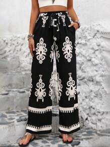 Breezaya 全印花褲子,帶口袋 - 黑與白 - 查看 1