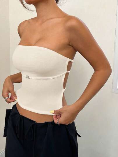 SHEIN EZwear 女士純色無肩帶緊身背心上衣