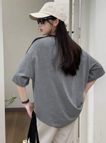 DAZY Slogan Print Colorblock Drop Shoulder T-Shirt HEARTEN LIFE IS MEANT TO BE ENJOYED AND WE SHOULD MAKE THE MOST OF EVERY MOMENT AND CHERISH THE PEOPLE AND EXPERIENCES THAT BRING US JOY SEIZE THE DAY - Grey - View 4