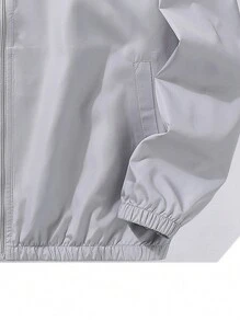 Men's Letter Print Zip Up Drawstring Hooded Jacket - Light Grey - View 4