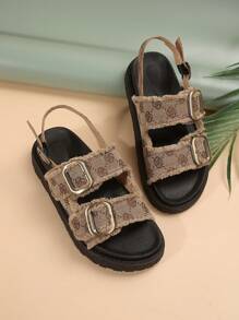 Sommer-keilsandalen Für Damen Mit Boho Druck, Dickem Absatz Und Fransen- Und Schnallendesign - Braun - Übersicht 6