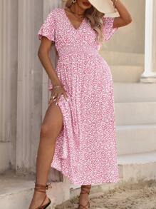 Breezaya Robe bohème d'été pour femmes grande taille avec imprimé floral, taille froncée et fente haute sur l'ourlet