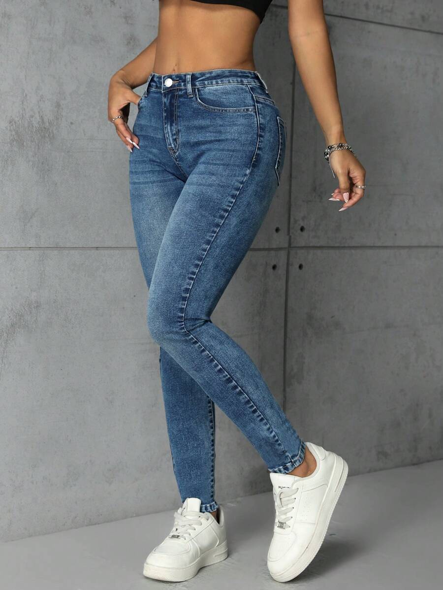 SHEIN Essnce Ladies' Simple Jeans Long Pants Y2k