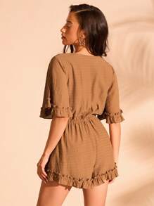 Forever 21 Vacation V-Neck Tie Front Casual Women Romper - Rust Brown - View 2