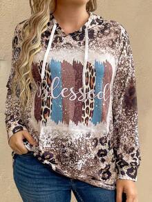 EMERY ROSE 加大码字母图案拼接印花袋鼠口袋抽绳卫衣 - 彩色 - 查看 4