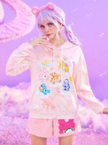 ROMWE X Care Bears Dreamy Sky Cloud Teddy Pink Tie Dye 100% Cotton Hoodie, Comfortable Sweatshirt - Multicolor - View 2