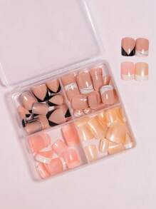 VV MEI JIA ER 96pcs(4Colors) Short Square Press On Nails Acrylic Short Fake Nails Full Cover Black And White French Designs Shiny Glue On Nails False Nail As Gift For Women And Girls With Storage Box Nail Supplies - Multicolor - View 4