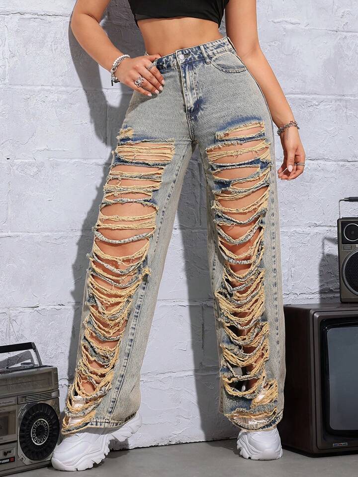 SHEIN ICON Y2k グランジ ワイドレッグデニム パンツ | SHEIN JAPAN