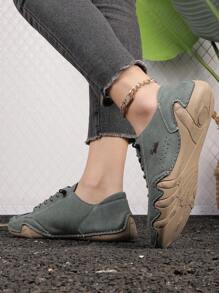 Fall/Winter Women's Casual Sneakers With Handmade Octopus Design, Suitable For Fitness Cross Fit Training, Fashion Moto Style, Rubber Anti-Slip Sole, Slip-On Loafers - Green - View 7