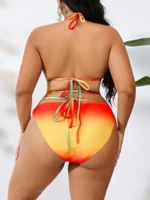 SHEIN Swim Curve Summer Beach Plus Size Gradient Halter Triangle Bra & Bikini Bottom Set