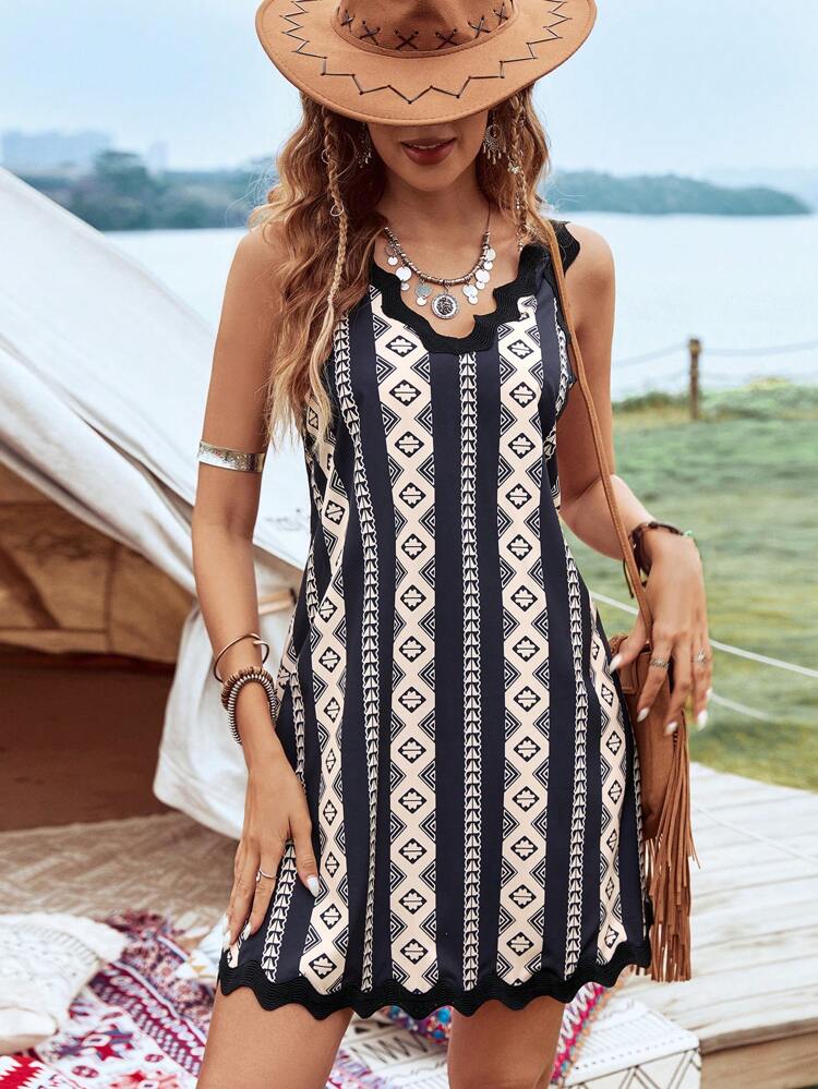 Women's Geometric Printed Sleeveless Casual Music Festival Dress