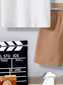 SHEIN Young Boy Leisure Polo Collar Short Sleeve Shirt And Shorts Set