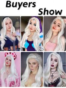 White Wigs for Women 26 Inches Long White Wig Synthetic Wig Middle Part Natural Looking White Wavy Wig for Daily Use Halloween Cosplay Wig