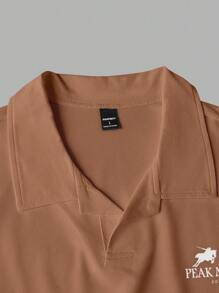 SHEIN Manfinity Homme 男士實色短袖撞色馬球衫 - 棕色 - 查看 5