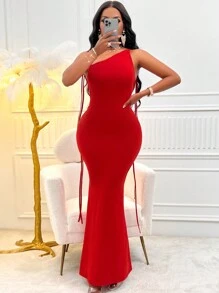 VaVaBold Cà vạt vai Không lưng Nút Nàng tiên cá Hem Váy Dây - Đỏ - Xem 4