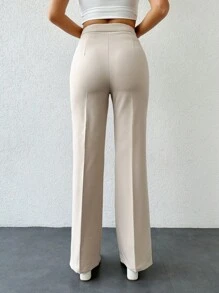 EURMUSE 斜口口袋喇叭裤单色,休闲西裤裤款 - 米色 - 查看 2