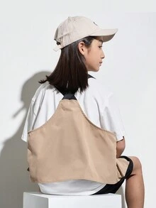 SHEIN Cậu bé Tween Giải trí Phong cách đường phố Không tay Áo khoác Với 3D Túi , Dệt Dây đai Và Màu thuần , - Màu be - Xem 2