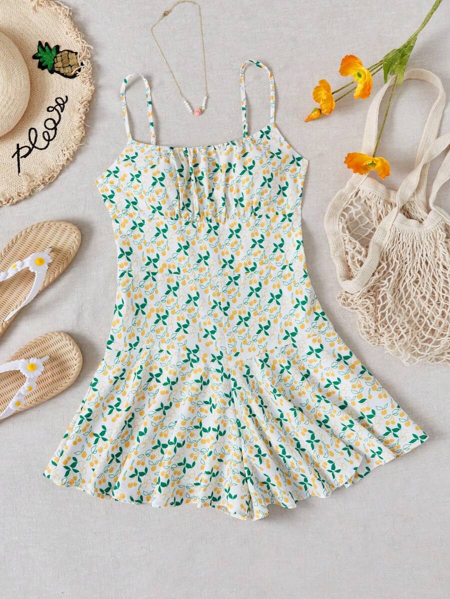 Soleia WYWH 女士度假碎花休闲浪漫乡村复活节方领细肩带宽松连体裤 - 彩色 - 查看 1