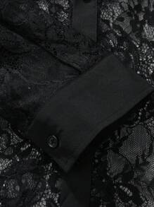 Manfinity AFTRDRK Men's Long Sleeve Lace Shirt , Baggy Button Up See Through Plain Sexy Boyfriend Gift - Black - View 6