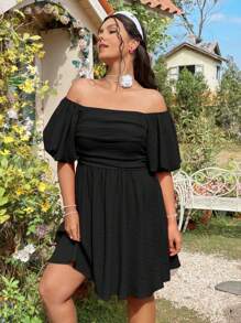 Dreamara فستان بلوزة أوفر شولدر بحجم كبير وتنورة مجمعة