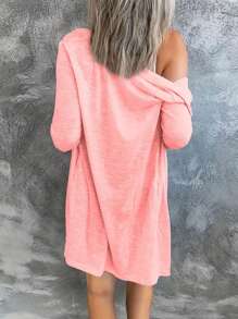 INAWLY Nút phía trước Tay áo dài Giải trí Dài áo - Hồng - Xem 4