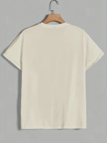 SWAVVY Men's Knitted Leisure Short Sleeve T-Shirt With Cartoon Cat Printing And Letter Graphic, Summer