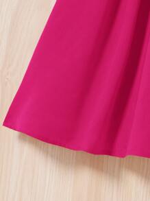 SHEIN 少女時尚可愛短袖連衣裙,對比顏色,刺繡細節,海軍領和氣泡裙邊 - 玫紅色 - 查看 5