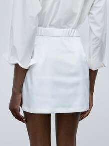 Maija Women's Solid Color Flap Pocket Skirt - White - View 2