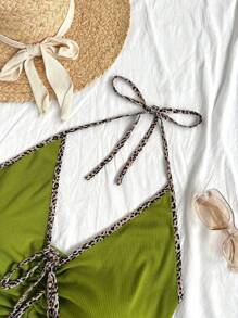Dreamara Của phụ nữ Kích thước lớn Giải trí Hoa văn Báo Màu sắc Cắt tỉa Dây rút Áo hai dây Đối với Kỳ nghỉ - màu xanh lá - Xem 4