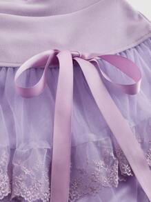 SHEIN MOD Women's Double-Layered Mesh Skirt With Bow Decoration And Ruffled Hem - Mauve Purple - View 3