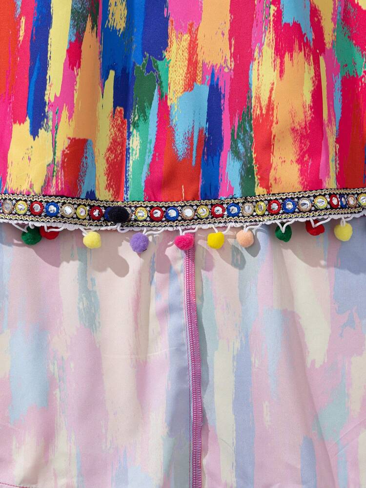 Tween Girls' Casual & Elegant & & Vacation Multicolor Ruffle Hem High Low Dress