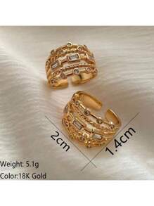 1pc Fashionable Cubic Zirconia Decor Round Shaped Open Ring Suitable For Women's Daily Wear - Yellow Gold - View 3