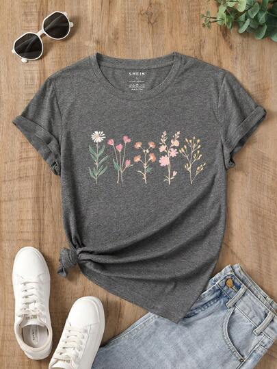 INAWLY Women's Floral Print Short Sleeve T-Shirt Graphic Tees Women Tops