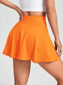 SHEIN EZwear 針織運動休閒高腰裙 - 橘色 - 查看 2