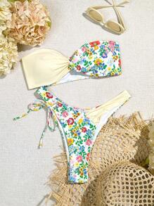 Swim Mod Bộ bikini Bandeau thắt nút xoắn họa tiết hoa dành cho nữ mùa hè - Nhiều màu - Xem 1