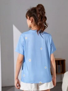 Holiday,Summer,TravelFlower Printed Short Sleeve T-Shirt, Teen Girls' Casual Vacation Wear