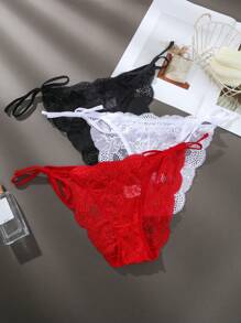 3入組花邊綁帶三角褲內衣 - 彩色 - 查看 5