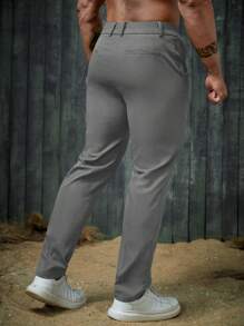 GENTILAND Woven Solid Color Versatile Casual Long Pants Suitable For Everyday Wear - Dark Grey - View 2