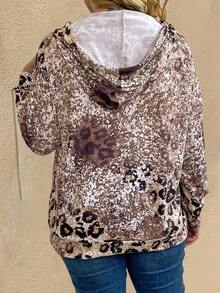 EMERY ROSE 加大码字母图案拼接印花袋鼠口袋抽绳卫衣 - 彩色 - 查看 2