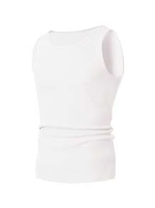 RueChic Men Solid Ribbed Knit Tank Top - White - View 2