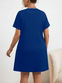 EMERY ROSE 大尺寸閃閃發光的愛心圖案短袖連衣裙 - 寶藍色 - 查看 2