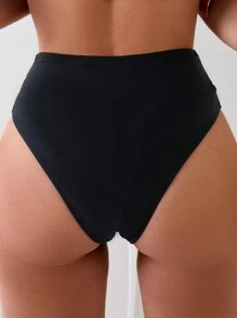 SHEIN Swim Solid Color V-Waist Triangle Bikini Bottom,Summer Beach - Black - View 2