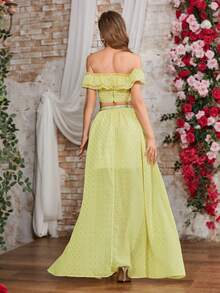 Double Crazy Women's Ruffle Off Shoulder Top With Skirt Set - Yellow - View 2