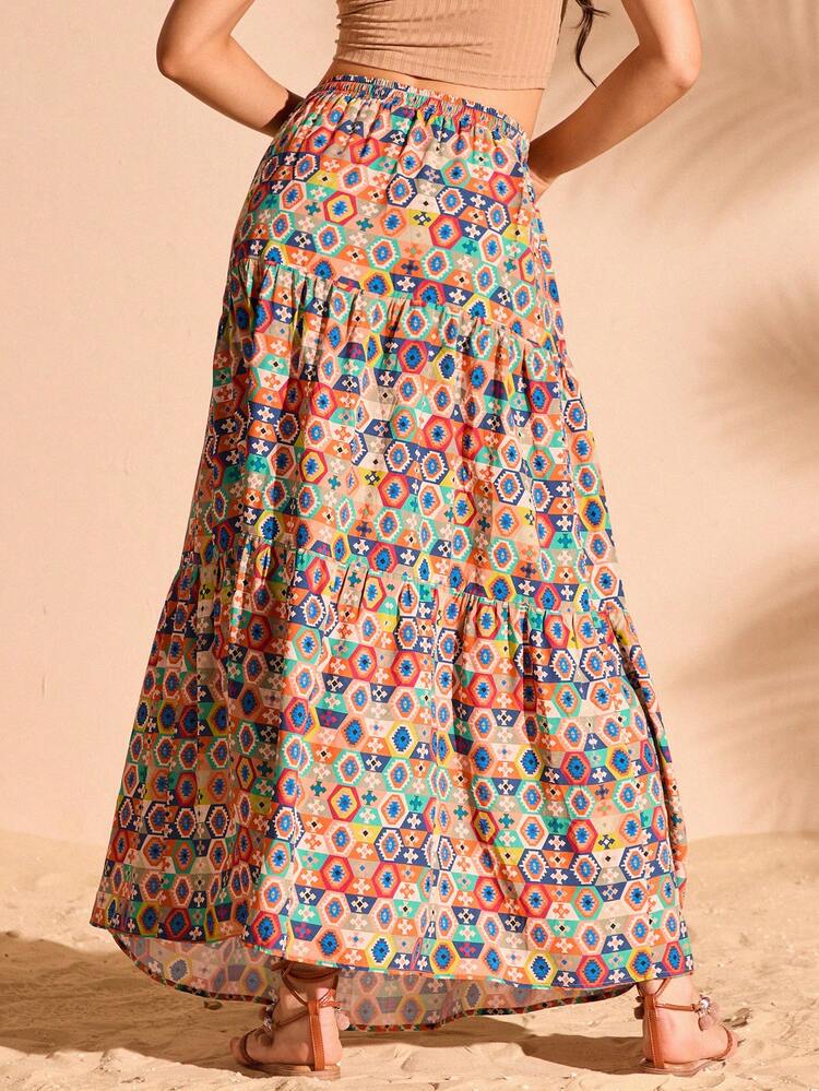 Women's Geometric Printed Elastic Waist Vacation Skirt