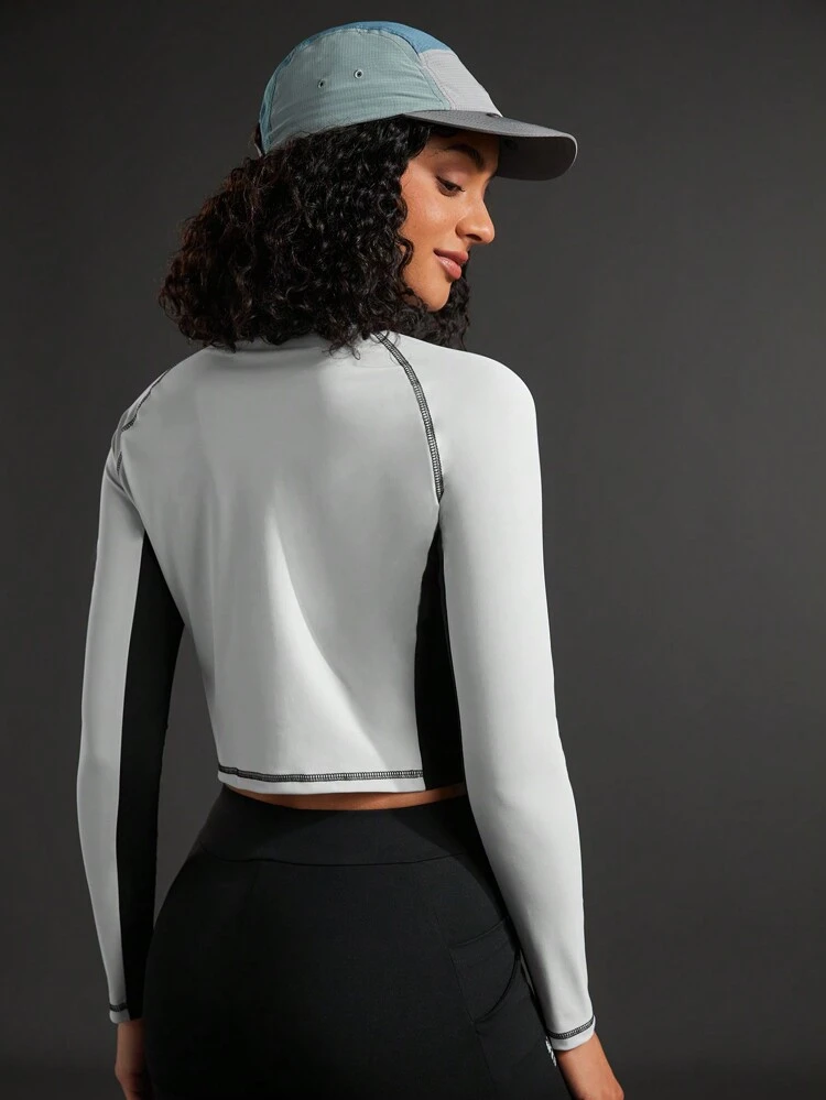 Women's Stand Collar Letter Print Long Raglan Sleeve Outdoor T-Shirt