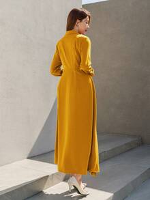 Modelyn Quý cô Cổ áo Tay áo dài Đầm Với Viền xếp - Màu vàng - Xem 2