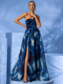 YISIKADO Women Sleeveless Tie-Dye Printed Vacation Style Dress Elegant Formal Evening Prom Wedding Guest Gown, For Graduation, Dinner,Party Dress - Multicolor - View 6